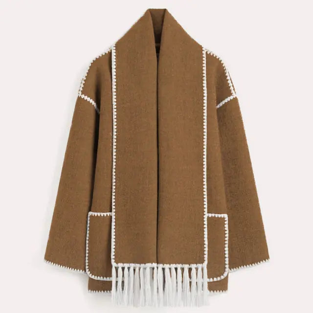 Tassel Scarf Collar Jacket For Woman